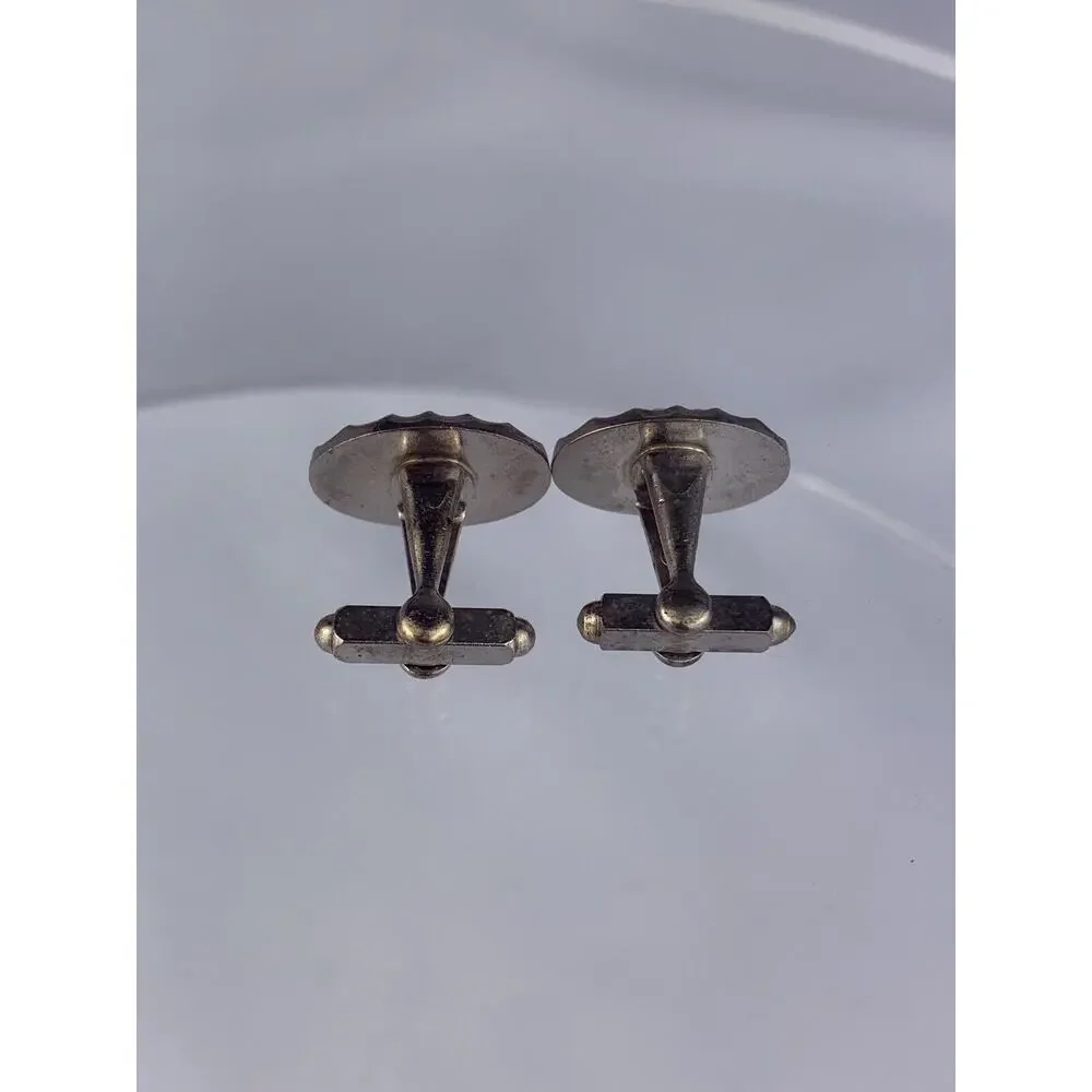 Crystals Cluster Silver Tone Cufflinks Small Sparkle Rays Ruffles Vintage